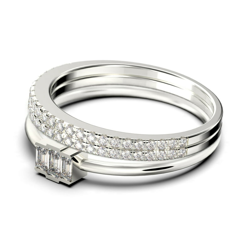 14K buy Solid White Gold Bridal Set with 0.5CT Dainty Moissanite Ring and Two Matching Bands