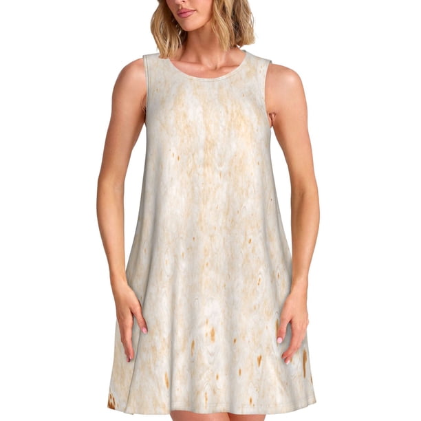 Disketp pita baked bread para Vestido sin Mangas para Mujeres, Vestidos de Verano para Mujeres, Casual y Holgado para la Playa