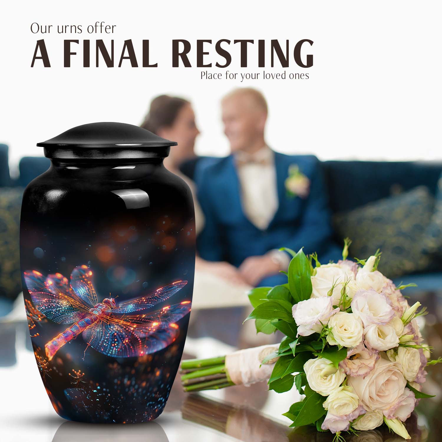 Cosmic Dragonfly Dance Decorative Urns For Human Ashes - Funeral Urns For Human Ashes Adult - Cremation Memorial - Cremation Urn For Adults (Size -10inch)