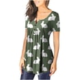 thumbnail image 3 of Blusa con estampado de manga corta y cuello redondo con botones informales y cómodos a la moda para mujer OAVQHLG3B Store  lin121212, 3 of 3