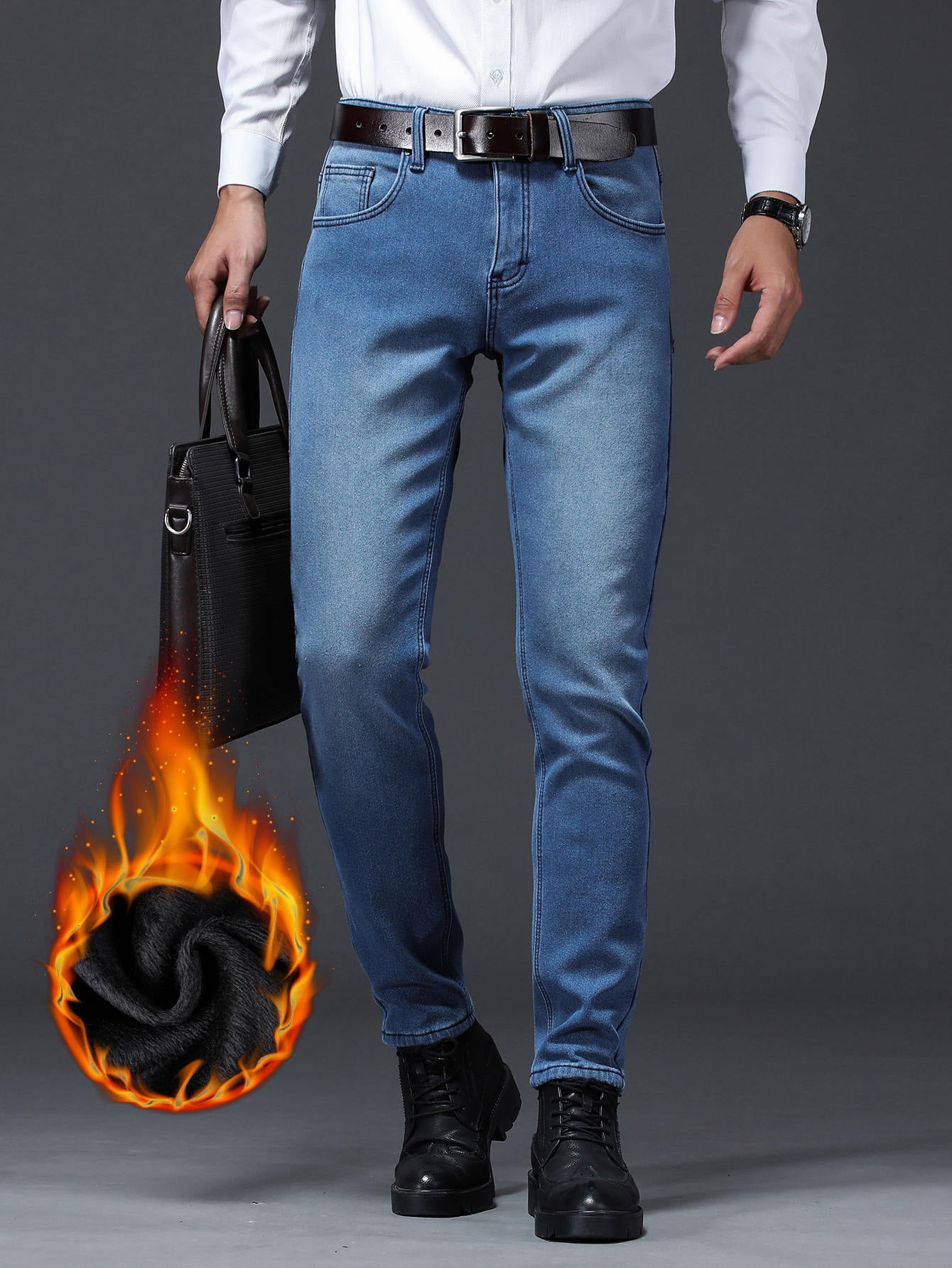 Medium Wash Men Wash Thermal Jeans 