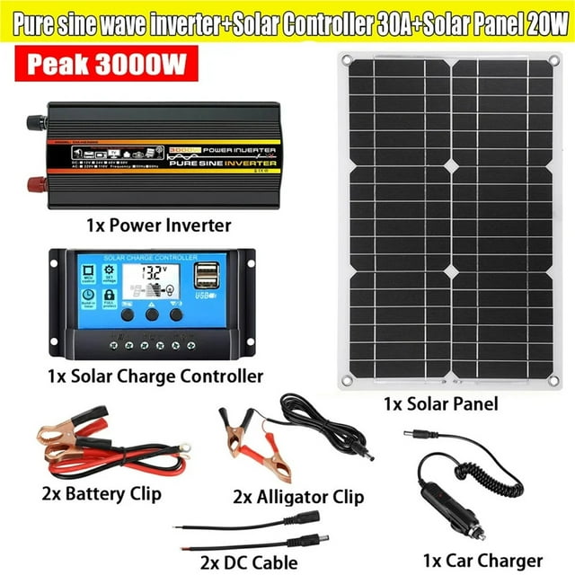 Solar nerator System Pure Sine Wave Inverter Kit 12V 220 8000/6000/4000/3000W Power Inverters Solar Panel With 30A Controller ,Multi Purpose