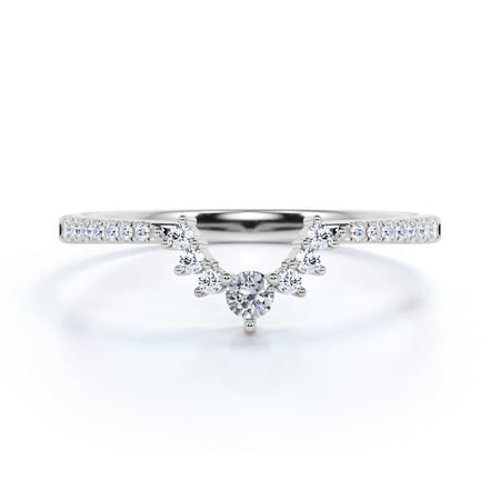 .65 ct Vintage Pearl & Moissanite Pave Dainty Stackable Wedding Ring Band in 10K White Gold