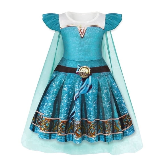 Benylion Princess Dress With Cape Girls Christmas Birthday Party Cosplay Costume Toddler Ruffle Sleeve Fancy Outfit for 5-6 Years