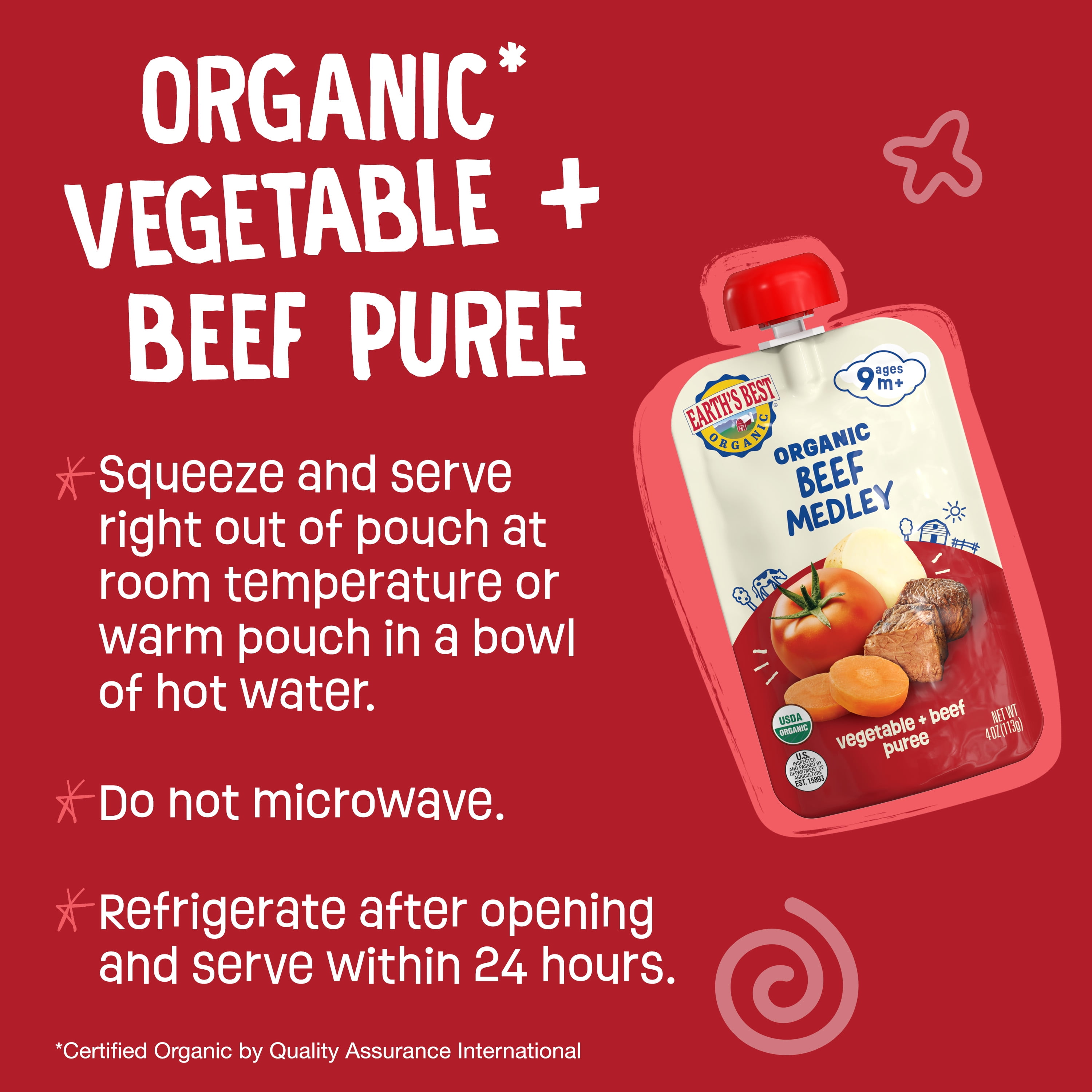 (3 pack) Earth's Best Organic Stage 3 Baby Food, Beef Medley Protein & Veggie Puree, 4 oz Pouch