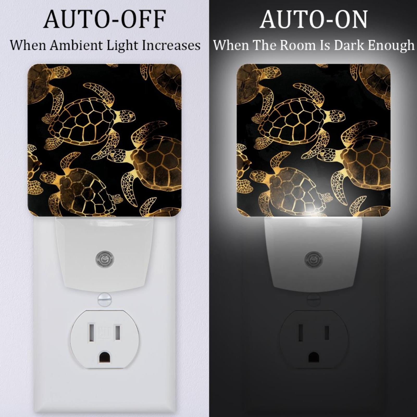 PhooArto Sea Turtle Golden Patterns Plug in LED Night Light Auto Sensor Dusk to Dawn Decorative Night for Bedroom, Bathroom, Kitchen, Hallway, Stairs, Baby's Room, Energy Saving