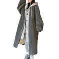 thumbnail image 2 of Women Winter Coat - Fake Two-piece Hooded Colorblock Long Sleeve Loose Knee Length Thick Plush Warm Drawstring Single-breasred Overcoat, 2 of 8