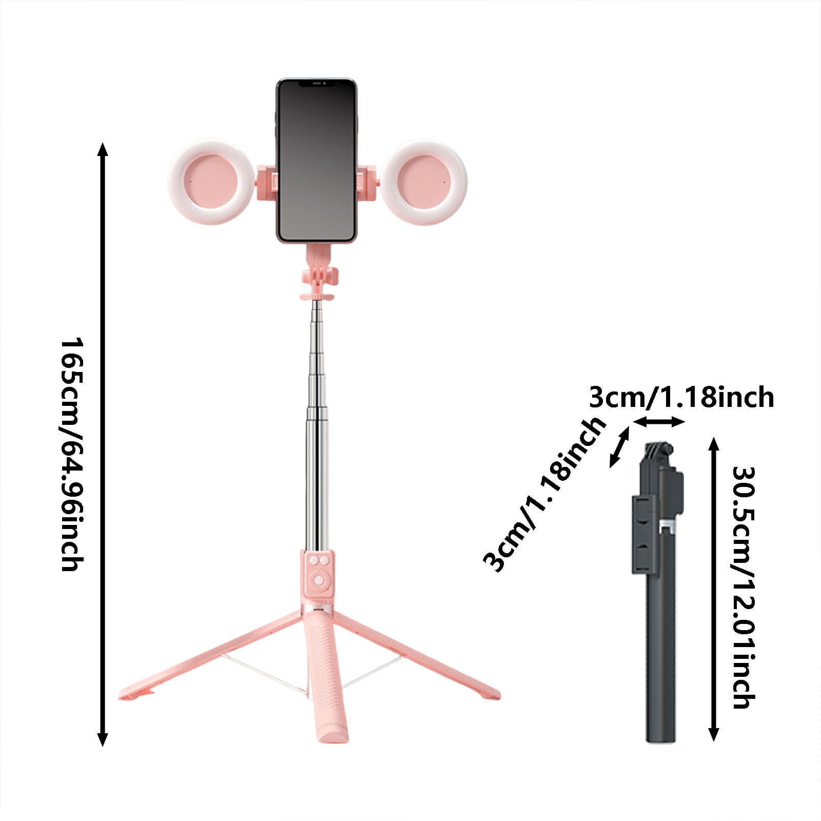 Remote control dual-light phone holder, pink, 6 In 1 Selfie Stick With Fill Light Wireless Selfie Stick Phone Tripod & Selfie Stick Selfie Stick Fill Light Selfie Stick And Double Fill Light