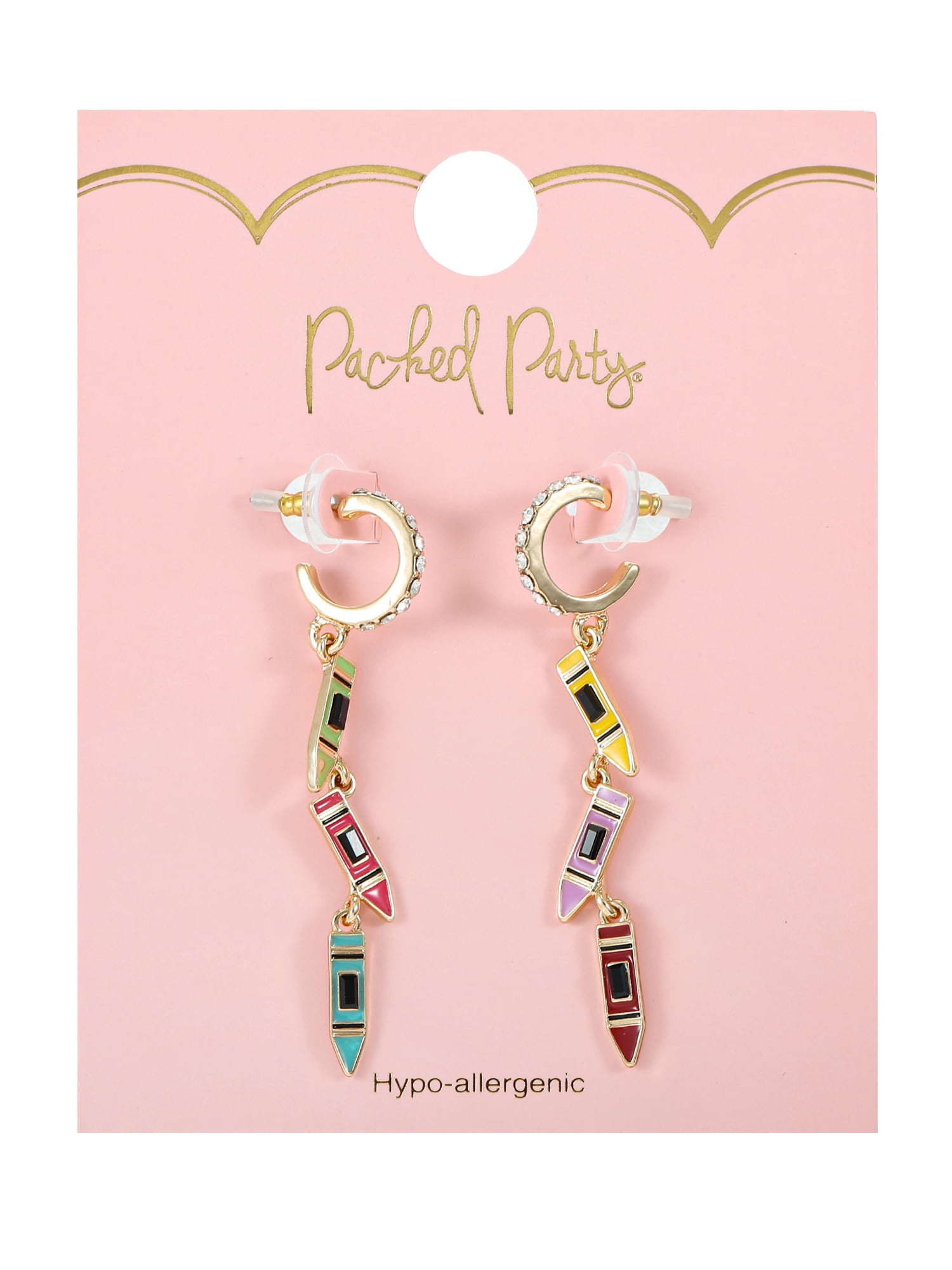 Packed Party Women's Rainbow Crayon Dangling Stud Earrings, 1 Pair