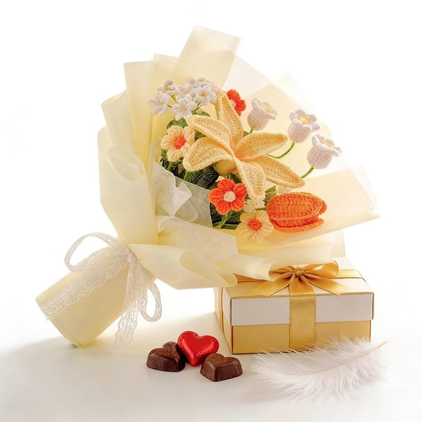 Decoraciones para San Valentín, adornos para San Valentín, regalos para San Valentín, ramo de flores de ganchillo terminado, ramo de punto hecho a mano, flores artificiales de ganchillo para San Valen