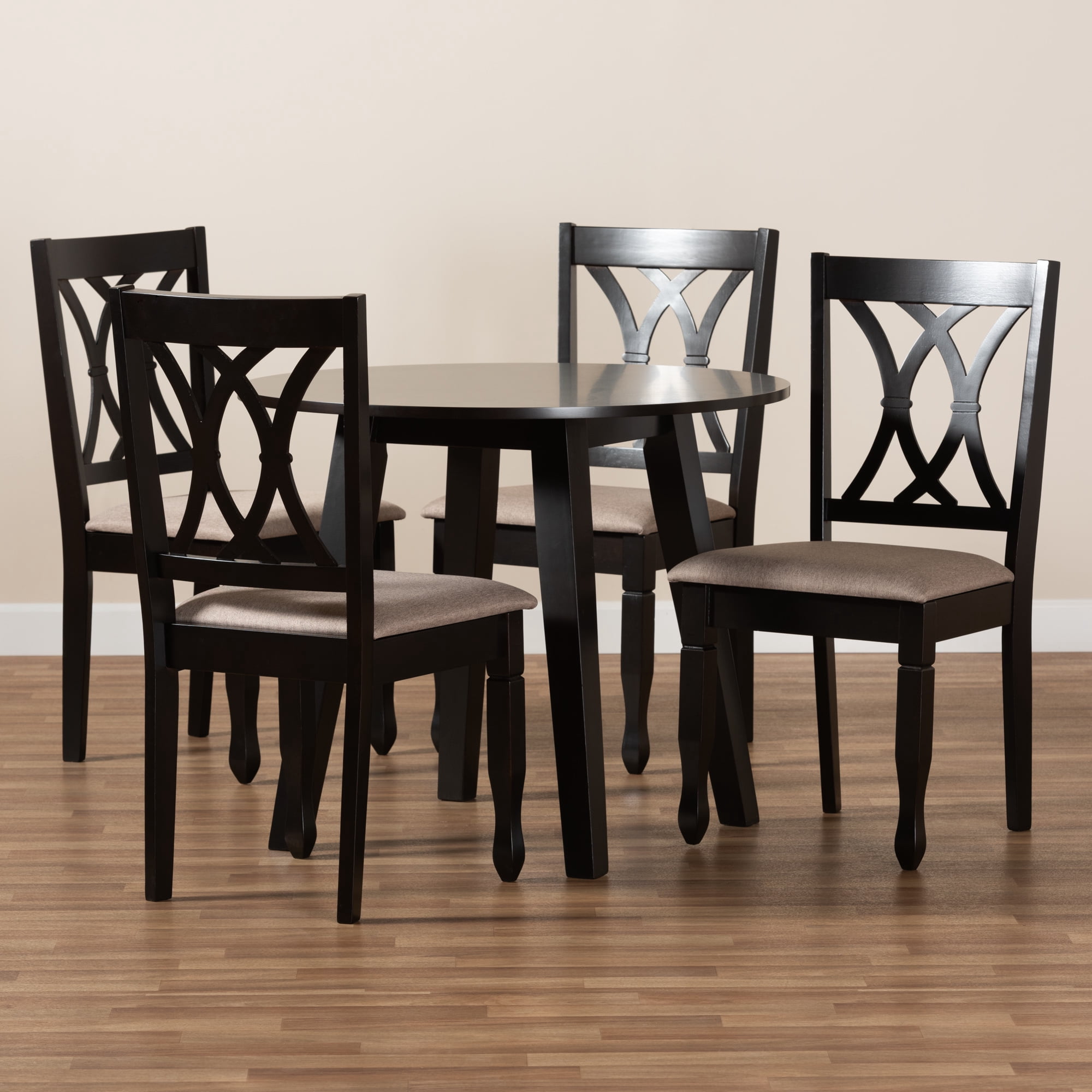 Baxton Studio Millie Modern and Contemporary Sand Fabric Upholstered and Dark Brown Finished Wood 5-Piece Dining Set