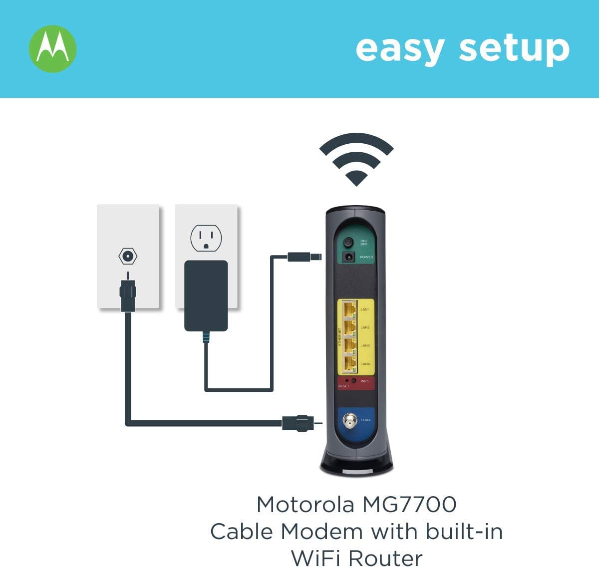 Motorola MG7700 Modem with AC1900 Dual Band 1000 Mbps Wi-Fi Gigabit Router with Power Boost