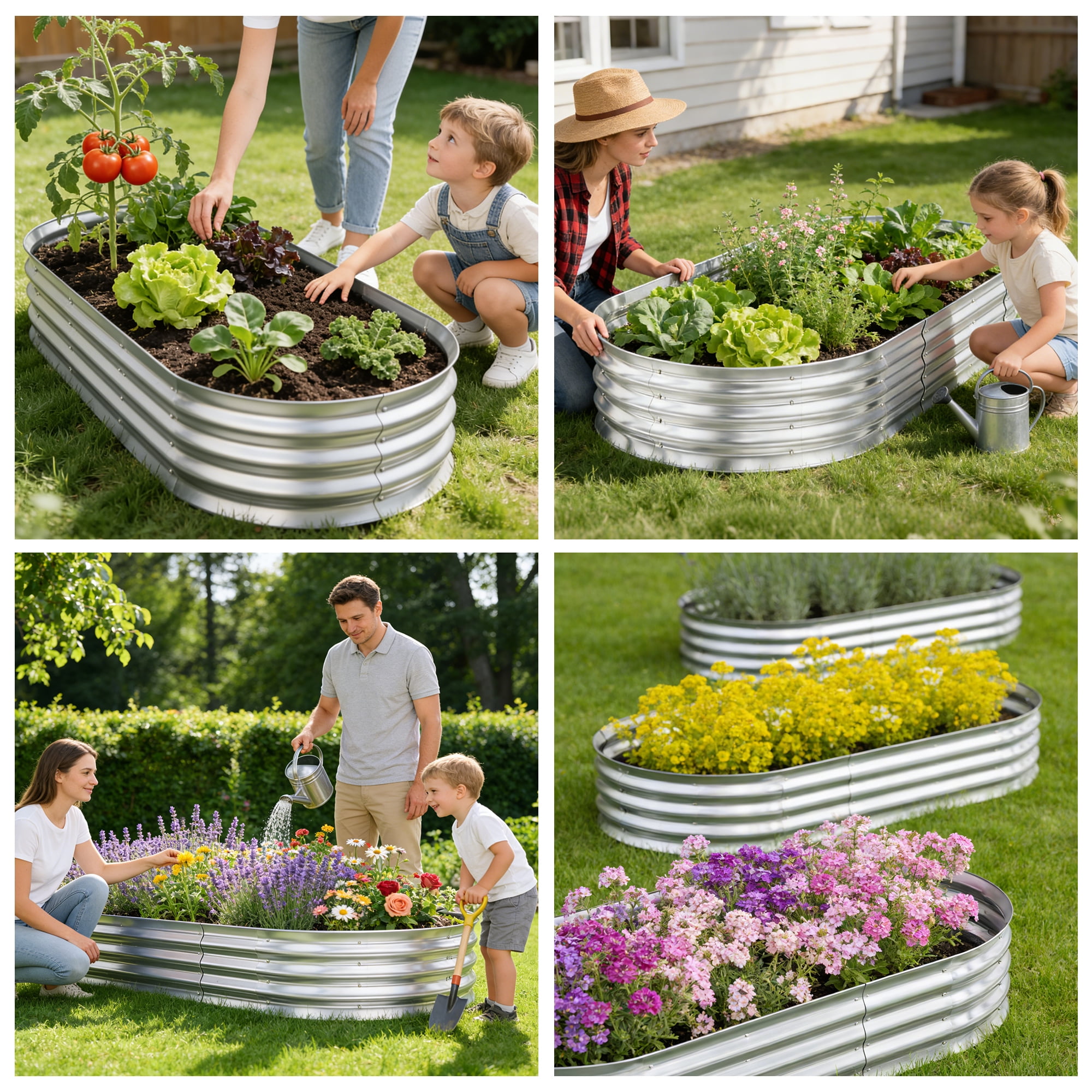 CityOut Raised Garden Bed Kit,4 Pack 4×2×1ft Raised Garden Boxes Outdoor for Vegetables and Flowers,Silver