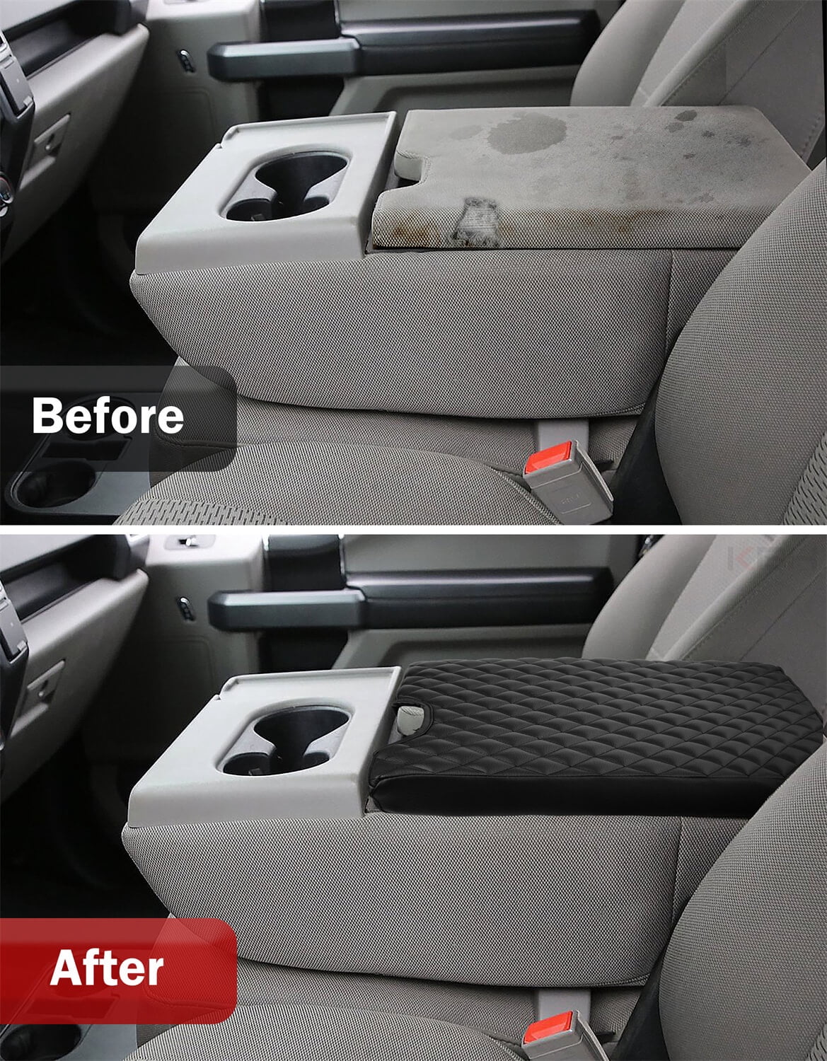 KBH Center Console Cover for 2015-2025 Ford F150 Accessories, 2017-2025 F250 F350 F450 with 40/20/40 Jump Seat, Black Leather Middle Console Armrest Cover for Truck Interior