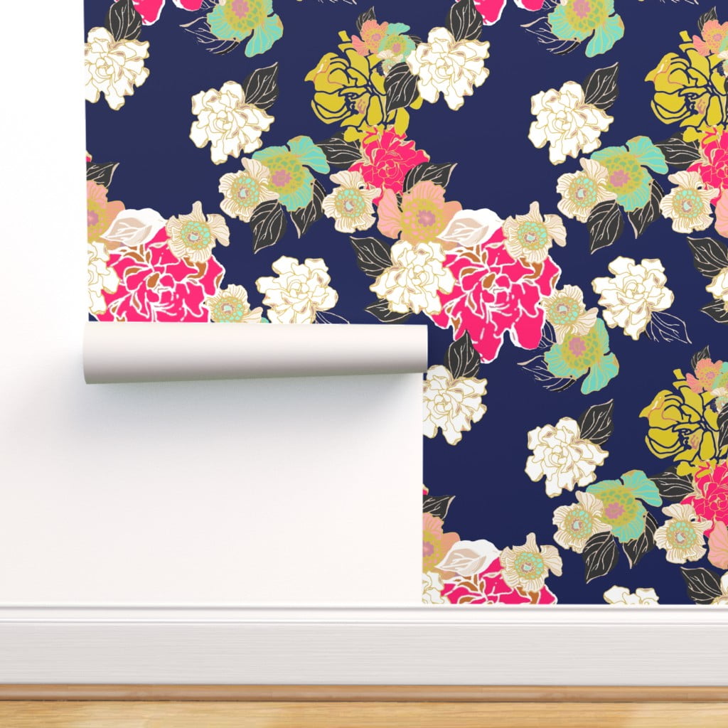 Peel & Stick Wallpaper Swatch Jungle Passion Navy Extra Large Floral