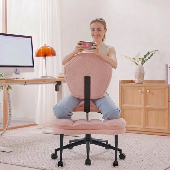 Pinmoco Cloud-Style Cross Legged Office Chair, Kneeling & Criss Cross Swivel Desk Chair with Full Lumbar Support, 360° Rotating Footrest, Ergonomic ADHD Meditation Yoga Chair for Home Office, Pink