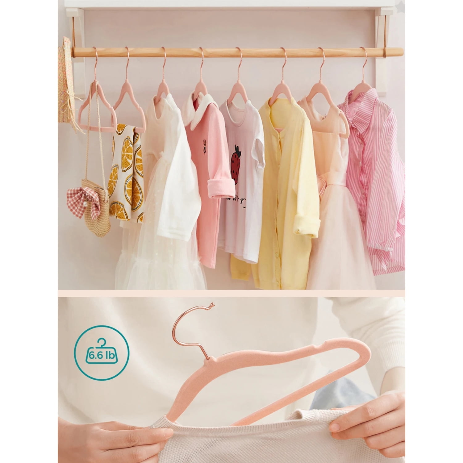 NTGFU Baby Hangers Pack Of 50, Children's Hangers for Closet with Rose Gold Hooks, Premium Velvet Hangers for Nursery, Non-Slip Hangers - Pink