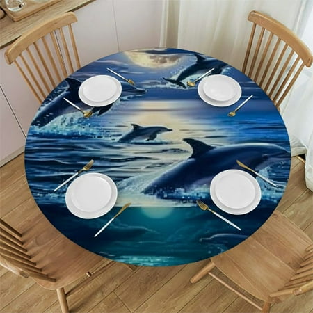 

Ullo0ord Round Table Cloth with Elastic Edge Waterproof Reusable Table Cover Fits Round Tables for Outdoor Picnic Party 31 -35
