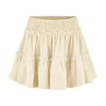 thumbnail image 3 of Womens Skirts Summer Knee Length New Summer Mini Skirts for Women 2025 Vacation Ruffle Elastic Waist A-Line Cute Casual Beach Short Skirt with Underneath New Beige M, 3 of 7