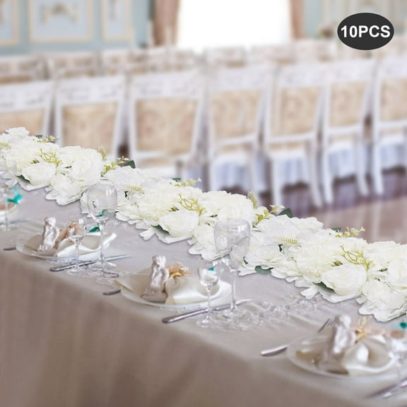 10 Pieces White Wedding Dining Table Artificial Silk Rose Flower Centerpieces 52*28cm
