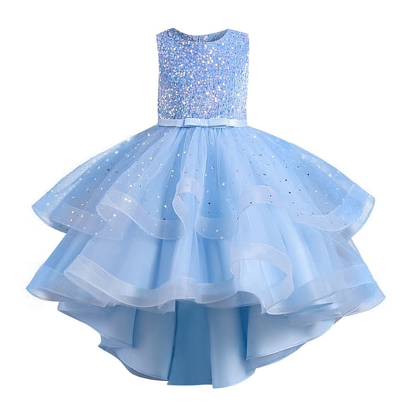 Girls Sequin Pageant Short Dresses Off Shoulder Girl Party Gown Sky Blue 160