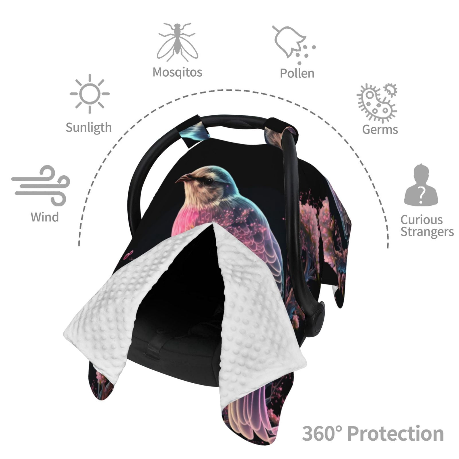 Car Seat Cover Baby - Pink Patterned Bird 2 Breathable Infant Car Seat Cover for Baby Carseat, Lightweight Comfort Baby Essentials Must Haves Newborn Stuff for Girl Boy