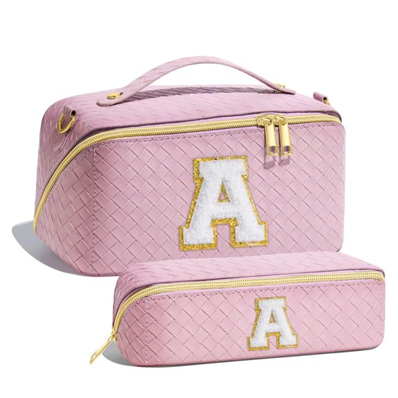 YOOLIFE Initial Makeup Bag Cosmetic Bag for Women, PU Waterproof Large Capacity Portable Makeup Bag with Compartments & Makeup Brush Bag Personalized Gifts for Women Her