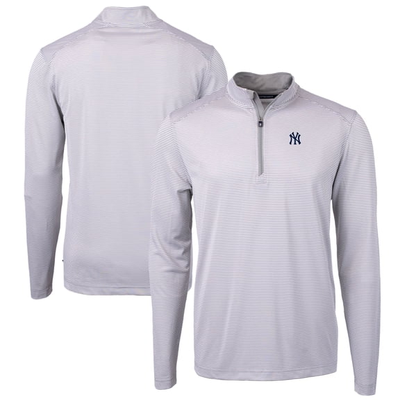 Men's Cutter & Buck Gray/White New York Yankees Virtue Eco Pique Micro Stripe Big & Tall Recycled Quarter-Zip Pullover