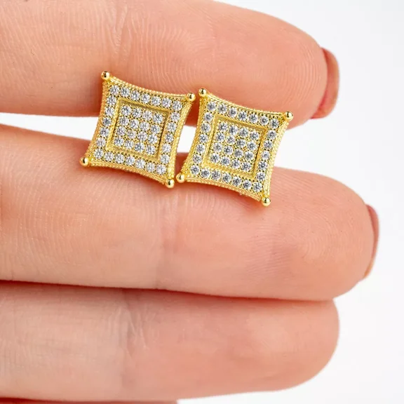 1TCW Round Cut Lab Created White Diamond Square Stud Earrings 14k Yellow Gold Plated