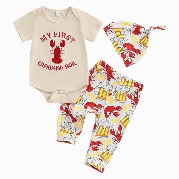 Baby Boy Clothes Golf Summer Outfit Letter Print Short Sleeve Romper and Pants Hat 3Pcs Sets