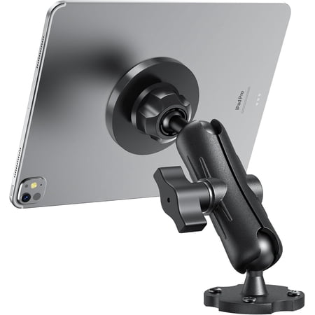 Upgraded 20x N52 Magnetic Aluminum Tablet Holder with Drill Base, Universal Dashboard Wall Mount Compatible with 1" Ball Fits 4.7-13" Tablets iPads Cell Phones for Truck Semi Truck Car Marine