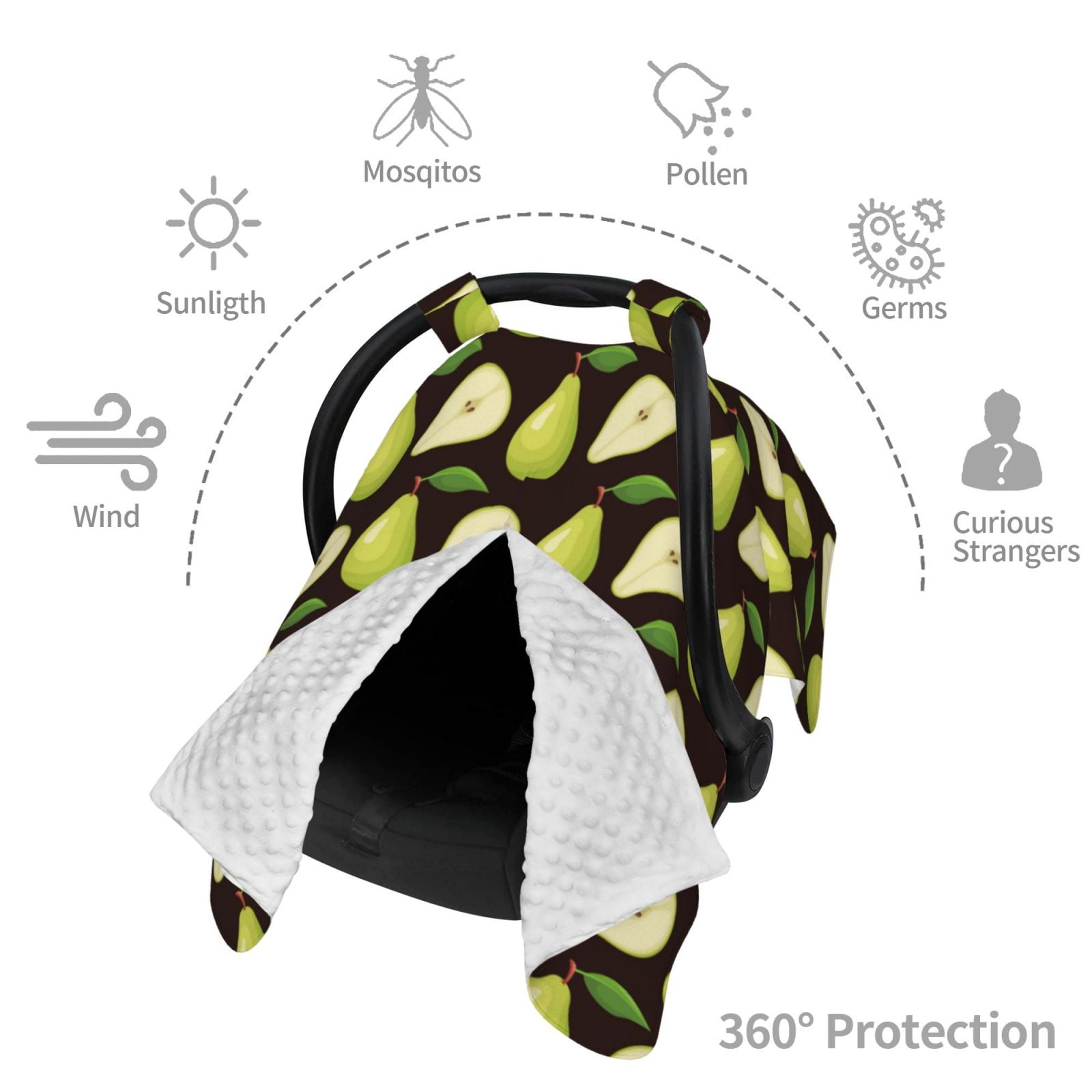 Car Seat Cover Baby - Cute Lime Green Pear Black Breathable Infant Car Seat Cover for Baby Carseat, Lightweight Comfort Baby Essentials Must Haves Newborn Stuff for Girl Boy