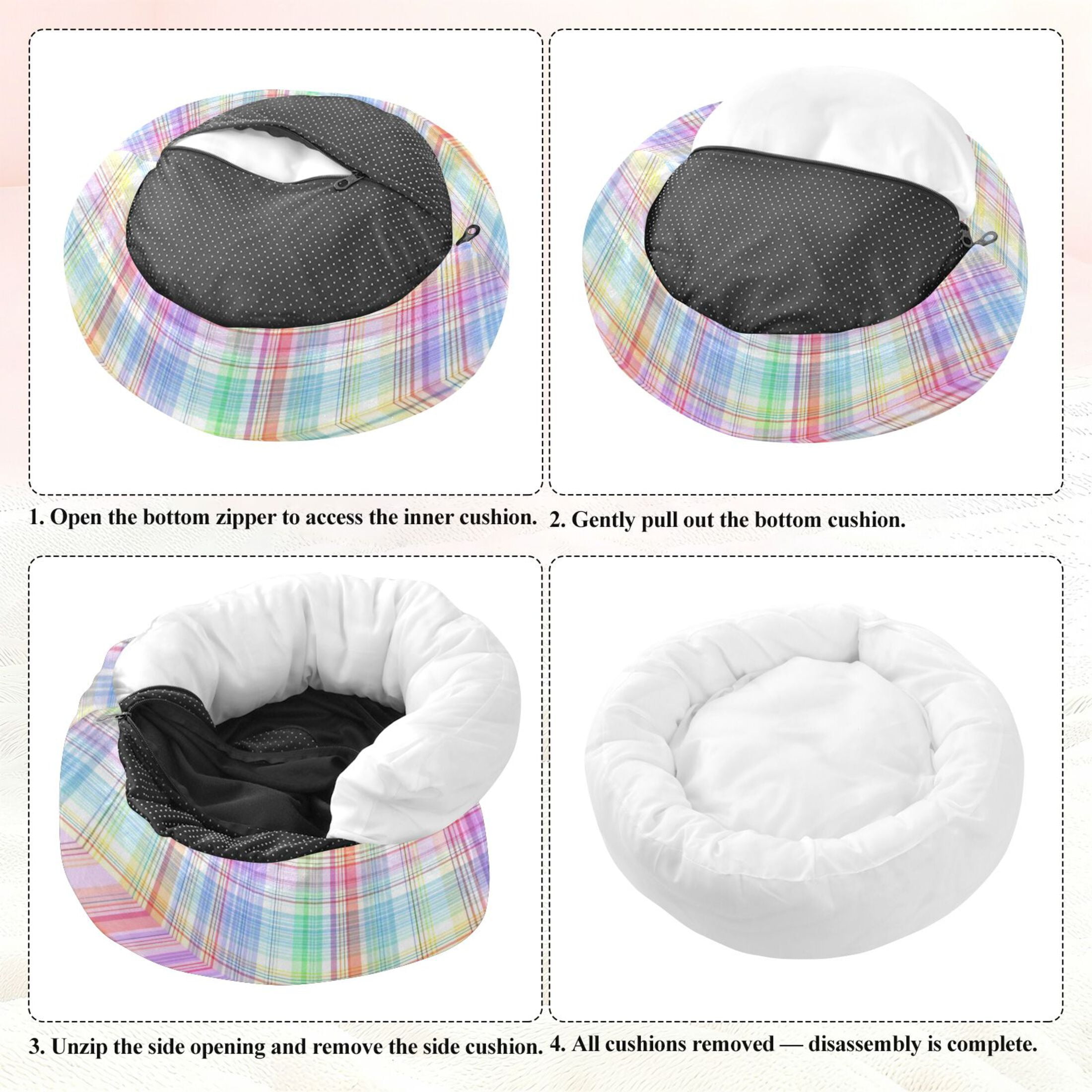 Iauyy Pet Couch Donut Cat Bed for Indoor Cats/Small Dogs Washable & Machine with Non-slip Bottom Calming Cat Furniture, Rainbow-colored Checkered (M)