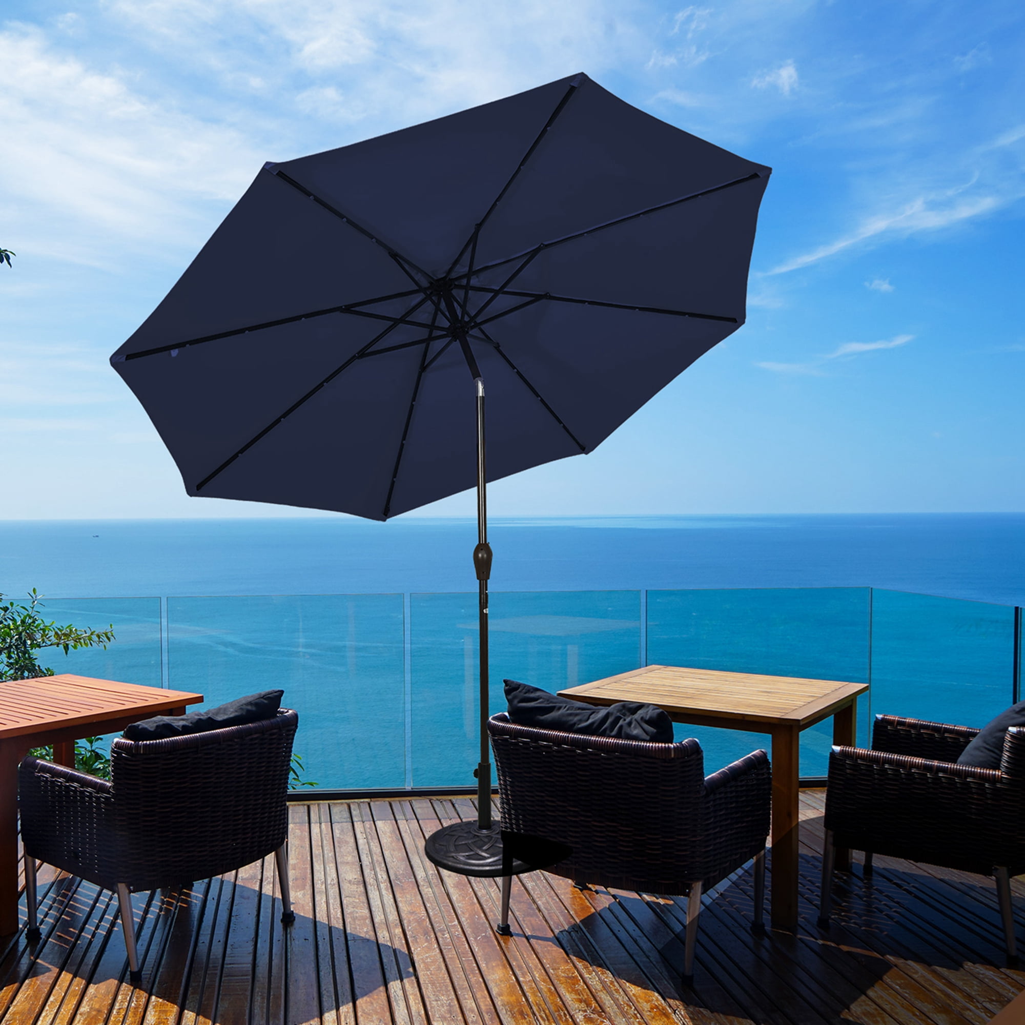 Costway 9 FT Patio Solar Umbrella LED Patio Market Steel Tilt with Crank Outdoor Navy