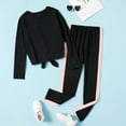 thumbnail image 6 of PatPat Girls Letter Print Tie Knot Cotton Tee and Colorblock Leggings 2 pieces Outfit Set Sizes 6-12, 6 of 6