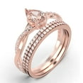 thumbnail image 3 of Gorgeous Minimalist Art Deco 2.25 Carat Pear Cut Authentic Morganite And Diamond Moissanite Engagement Ring, Two Matching Band, Twisted Band Wedding Ring in 10k Solid Rose Gold Gift For Her, 3 of 4