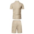 thumbnail image 4 of Wyobmus Men's Short Set 2 Piece Summer Beach Outfits Solid 1/4 Zipper Short Sleeve T-Shirts and Drawstring Shorts Set Khaki, 4 of 9