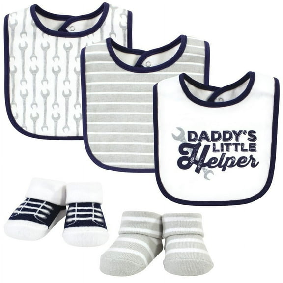 Hudson Baby Infant Boy Cotton Bib and Sock Set, Daddys Helper, One Size