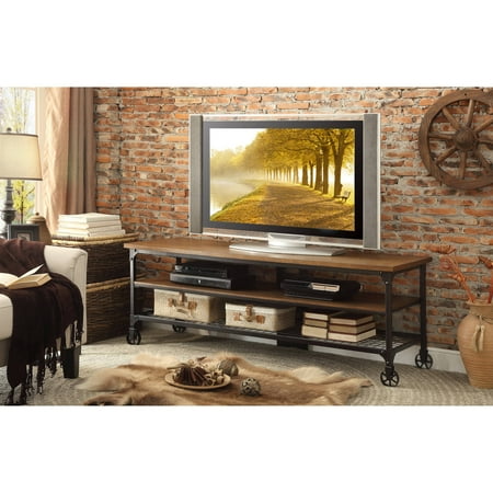 - Chelsea Lane TV Stand with Handscraped Wooden Weathered Top, Brown
