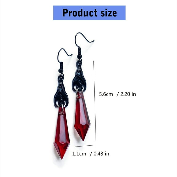UNTERING Earrings Exquisite Hexagonal Dangle Earrings Fashion Pointed Red Drop Earrings for Women Crystal Black Bat Pendant Earring