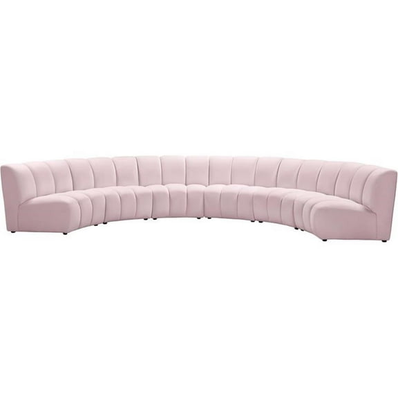 Maklaine Contemporary Upholstered Pink Velvet 6pc. Modular Sectional