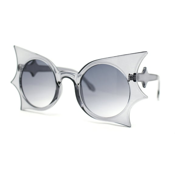 Womens Bat Wing Shape Round Circle Lens Plastic Sunglasses Slate - Smoke