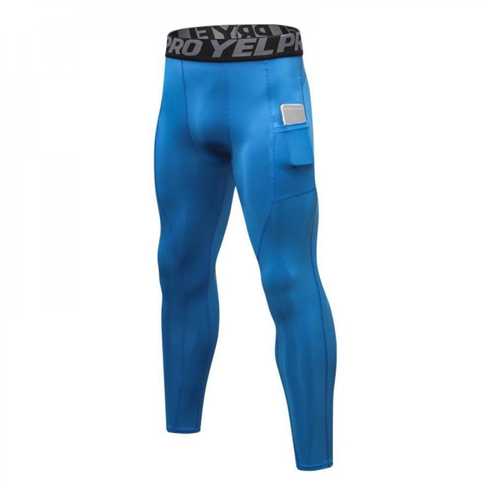 Men's Quick Dry Elastic Sports Tight Pants Zipper Pocket Fitness Solid Trousers 