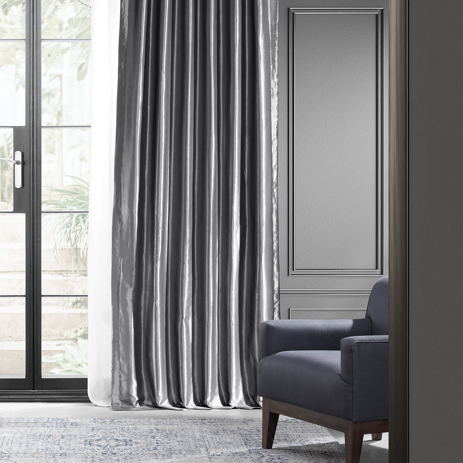 Platinum Blackout Faux Silk Taffeta Curtain (1 Panel), Platinum, 50W X 84L