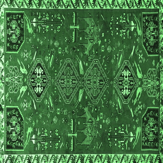 Ahgly Company Indoor Square Persian Emerald Green Traditional Area Rugs, 8' Square