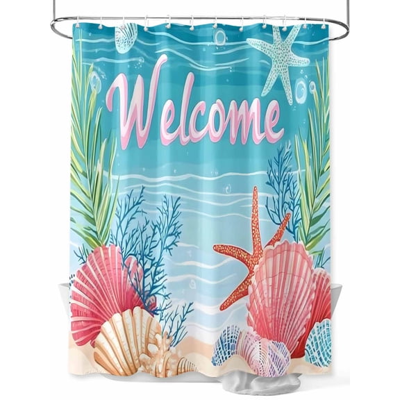 Fsddascl Blue Beige Coastal Beach Shower Curtain Set - 54" x 78" Washable Bathtub Curtain with 12 Hooks, Summer Ocean Coral Wave Waterproof Fabric Stall Shower Curtains for Bathroom/Bathtub Décor