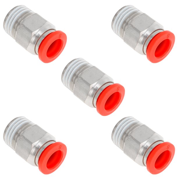 Conectores de aire de empuje únicos Bargains 5/16" con rosca macho, conector rápido de línea de aire de plástico de cobre niquelado 1/4" NPT, 5 piezas tono rojo plateado