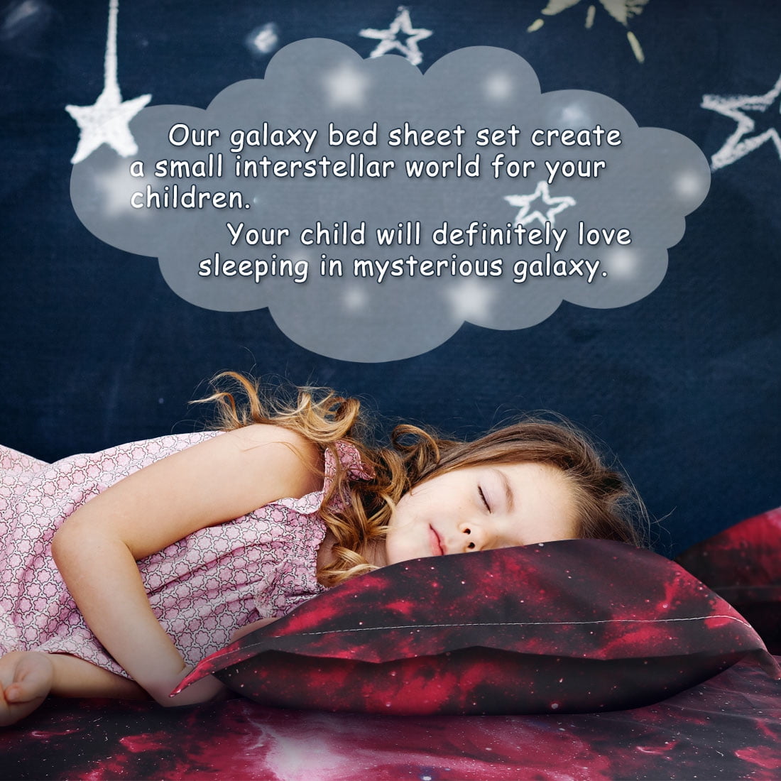 Unique Bargains Galaxy Print Bed Sheets Pillow Cases Bedding Set Red Queen