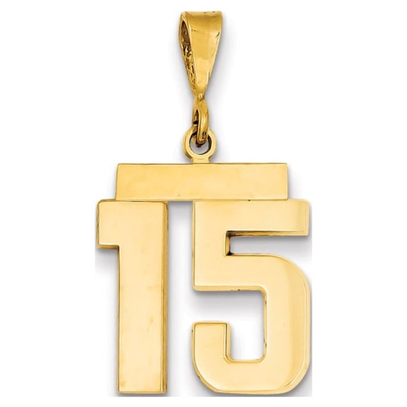 Real 14kt Yellow Gold Medium Polished Number 15 Charm Pendant; for Adults and Teens; for Women and Men