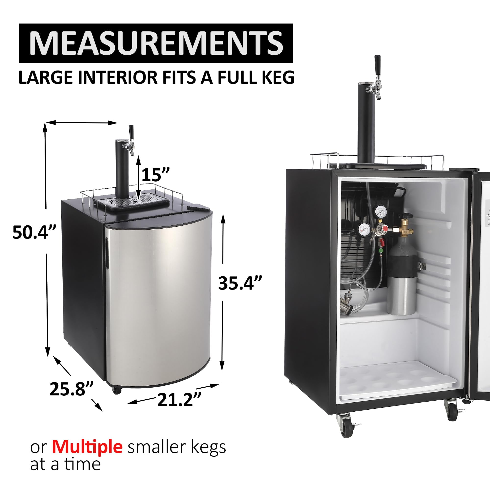 Litake Beer Kegerator, Single Tap Draft Beer Dispenser, Full Size Stainless Steel Keg Refrigerator With Drip Tray, CO2 Cylinder, 32°F- 50°F Temperature Control